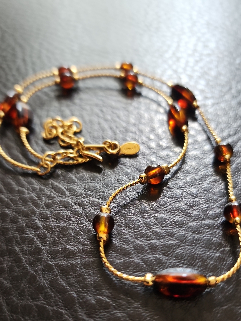 VTG Monet Gold-Tone Amber Bead Women's Necklace